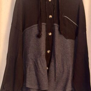 American Eagle Outfitters Two-Tone Black and Charcoal Button Cardigan